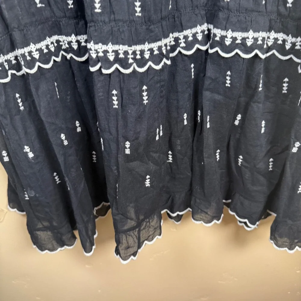 Isabel Marant‎ Etoile Lyin Dress Women Med Black White Embroidered Tiered Boho